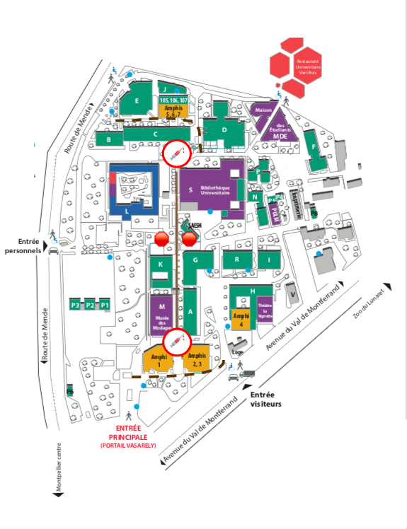 Plan de l'université Paul-Valéry Montpellier 3 - Campus route de Mende